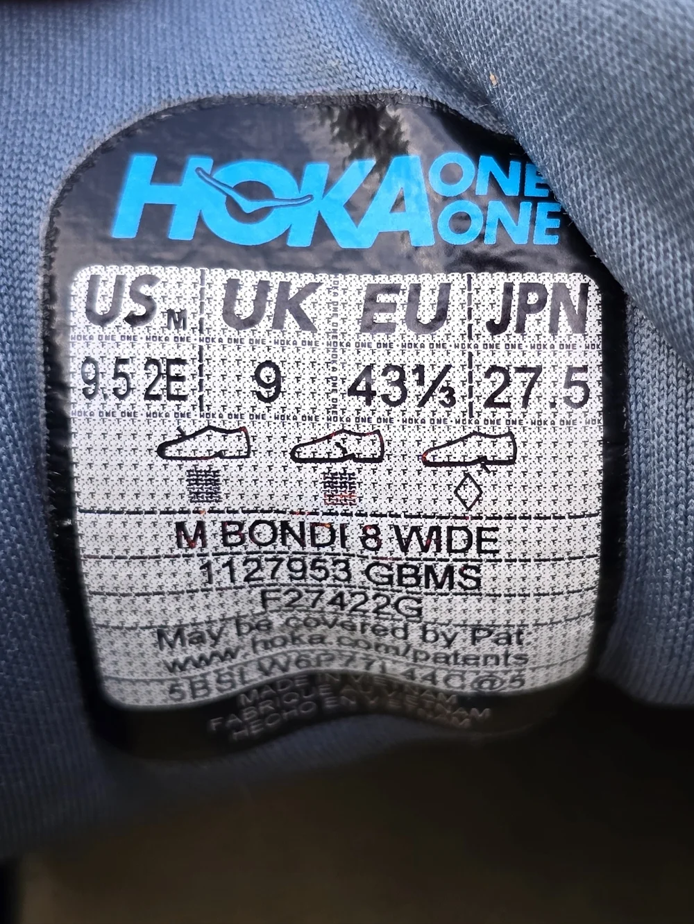 Hoka, Mens Bondi 8 Running Shoe, Goblin Blue/Mountain Spring, Sz 9.5 2E - Picture 13 of 16